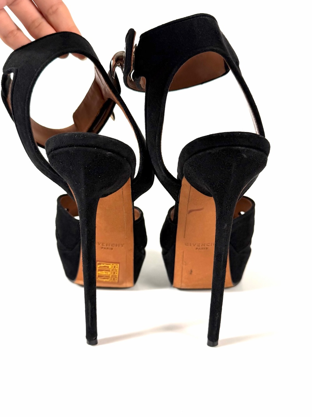 Givenchy Black Suede Platform Ankle-Strap Stiletto Matilda Shark Turn Lock Heel - Picture 4 of 15